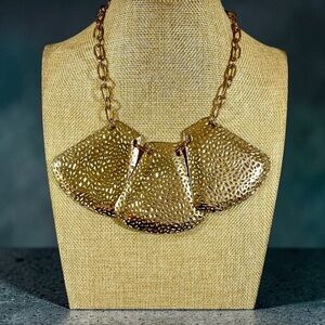 Huge Textured Gold Tone Panel Statement Necklace
